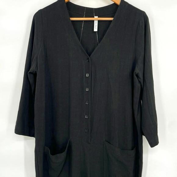 Rachel Palley Black Jumpsuit Linen Blend Relaxed Comfy Casual Fit Pockets Size L - Picture 3 of 7